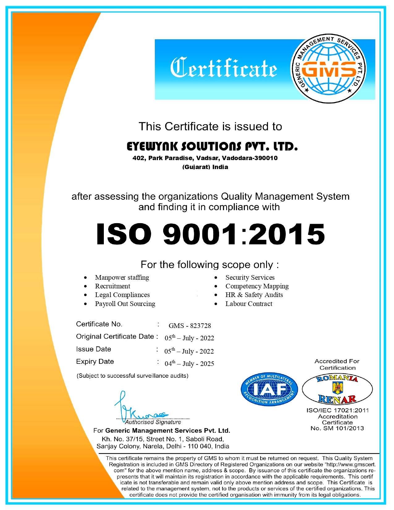 Certificate - Eyewynk Solution Pvt. Ltd.